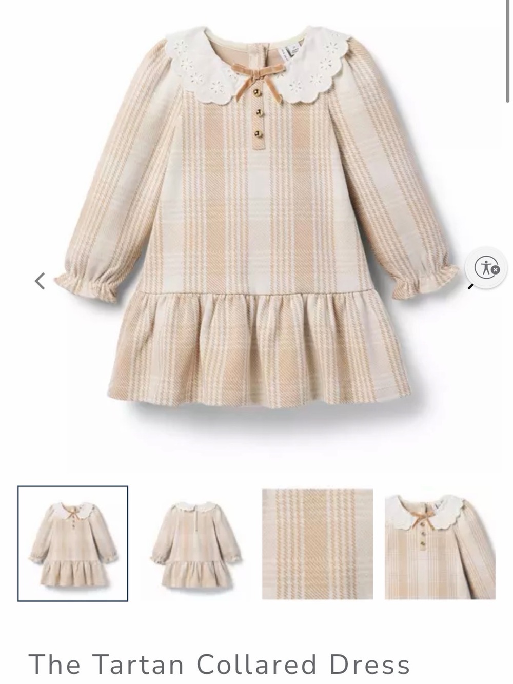 Janie and Jack Cream and Tan Plaid Tartan Collared Dress